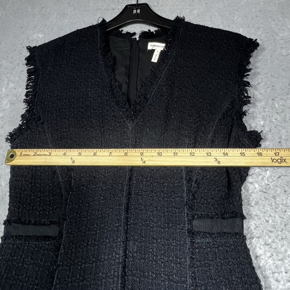 Rebecca Taylor Dress Womens Size 4 Black Tweed Fringe Sleeveless A-Line Dress - Picture 2 of 10
